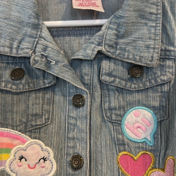 Nanette kids little girls denim jean jacket with patches rainbow hearts size 4 - Picture 3 of 8